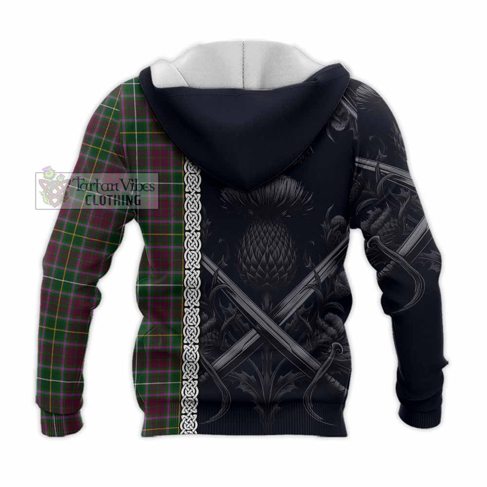 Tartan Vibes Clothing Crosbie Tartan Knitted Hoodie with Family Crest Cross Sword Thistle Celtic Vibes