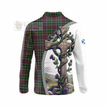 Tartan Vibes Clothing Crosbie Tartan Long Sleeve Polo Shirt with Family Crest and St. Andrew's Cross Accented by Thistle Vines
