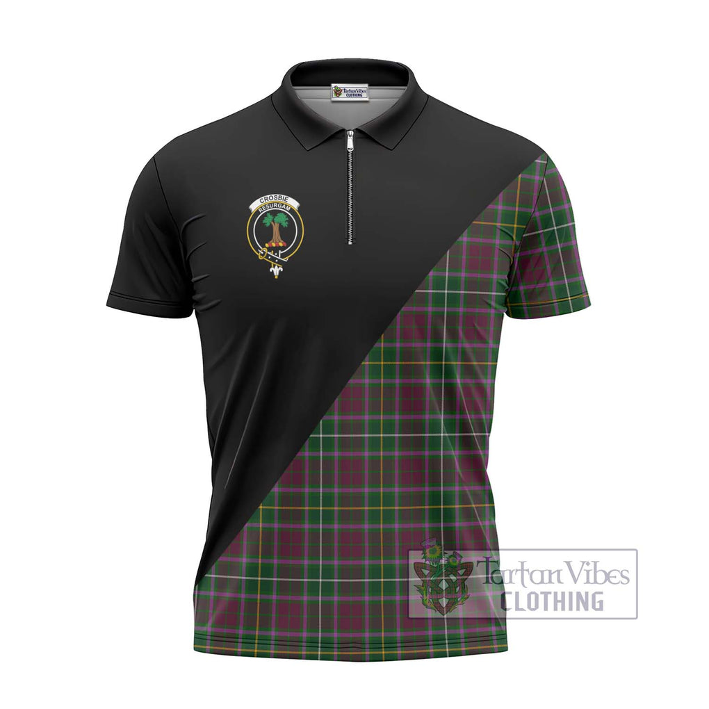 Crosbie Tartan Zipper Polo Shirt with Family Crest and Military Logo Style - Tartanvibesclothing Shop