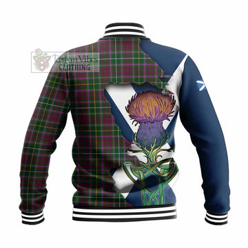 Tartan Vibes Clothing Crosbie Tartan Family Crest Baseball Jacket Scottish Thistle Celtic Inspired