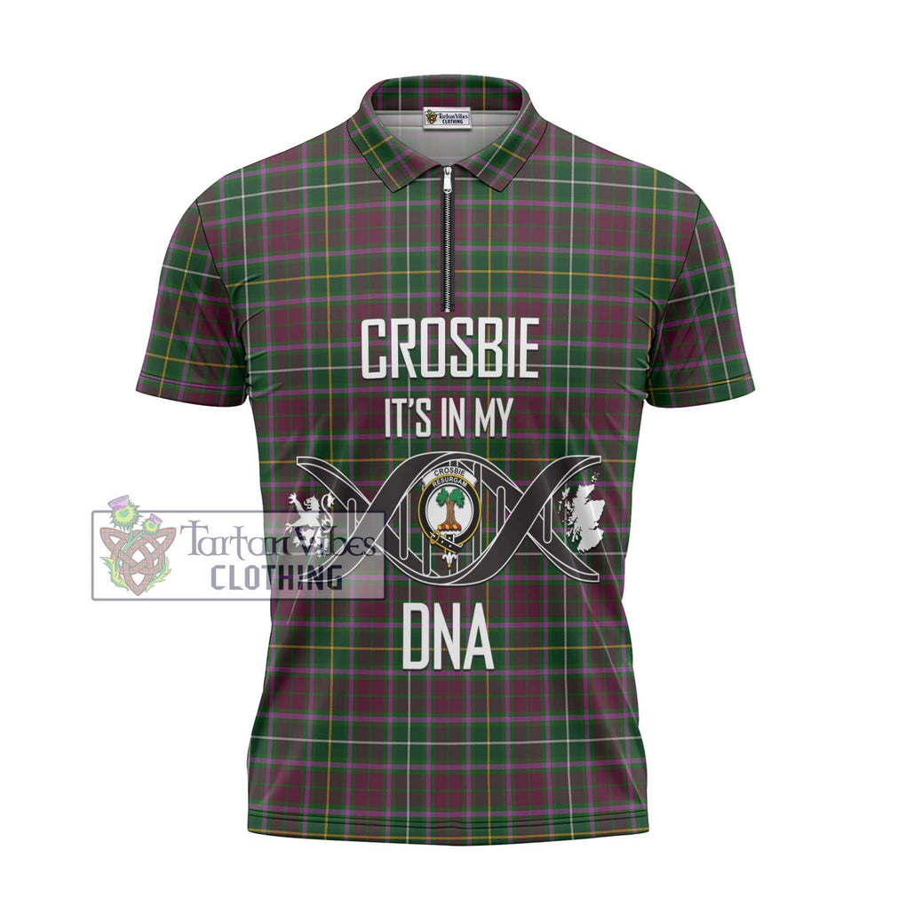 Crosbie Tartan Zipper Polo Shirt with Family Crest DNA In Me Style - Tartanvibesclothing Shop