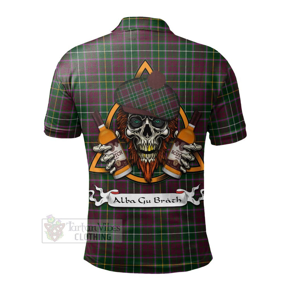 Tartan Vibes Clothing Crosbie Tartan Polo Shirt with Family Crest and Bearded Skull Holding Bottles of Whiskey