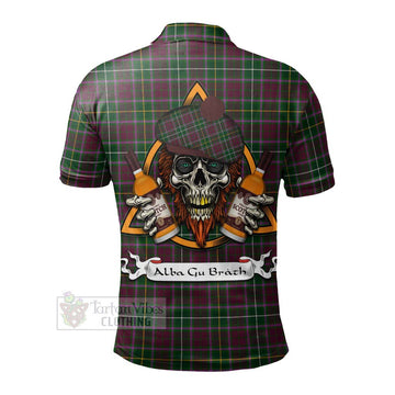 Tartan Vibes Clothing Crosbie Tartan Polo Shirt with Family Crest and Bearded Skull Holding Bottles of Whiskey
