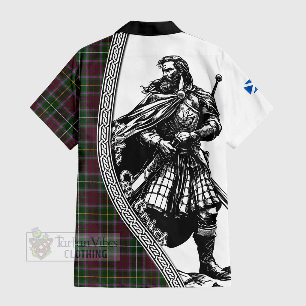 Tartan Vibes Clothing Crosbie Tartan Clan Crest Short Sleeve Button Shirt with Highlander Warrior Celtic Style