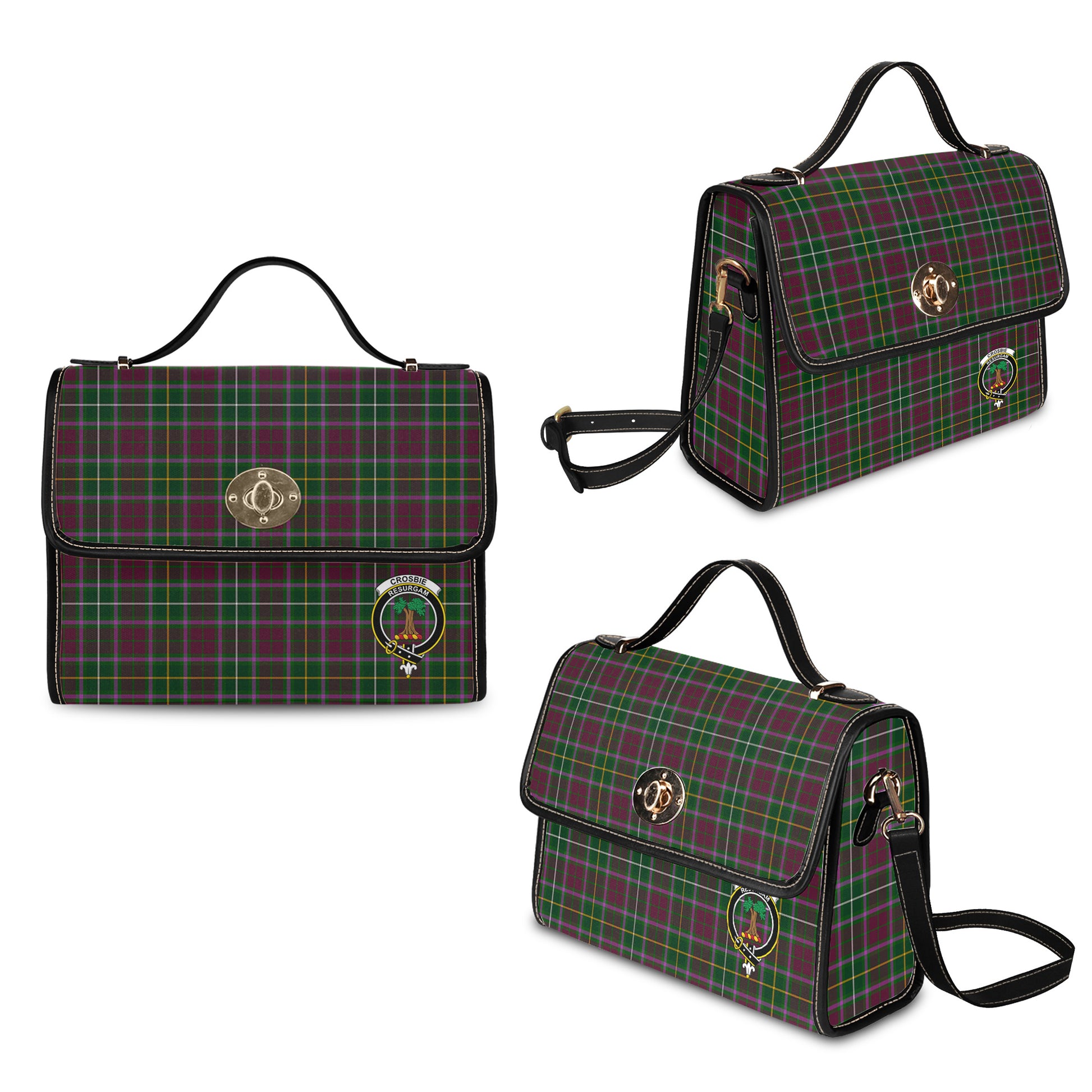 crosbie-tartan-leather-strap-waterproof-canvas-bag-with-family-crest