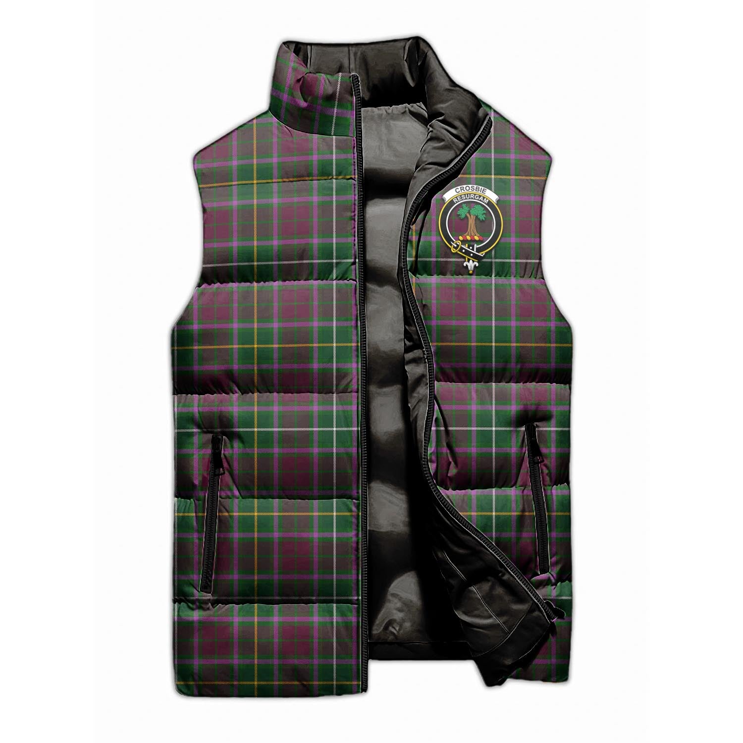 Crosbie Tartan Sleeveless Puffer Jacket with Family Crest - Tartanvibesclothing