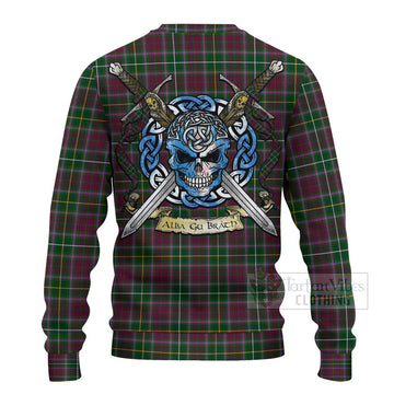 Tartan Vibes Clothing Crosbie Tartan Knitted Sweater with Family Crest Celtic Skull Style