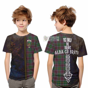 Tartan Vibes Clothing Crosbie Tartan Family Crest Kid T-Shirt Alba Gu Brath Be Brave Lion Ancient Style