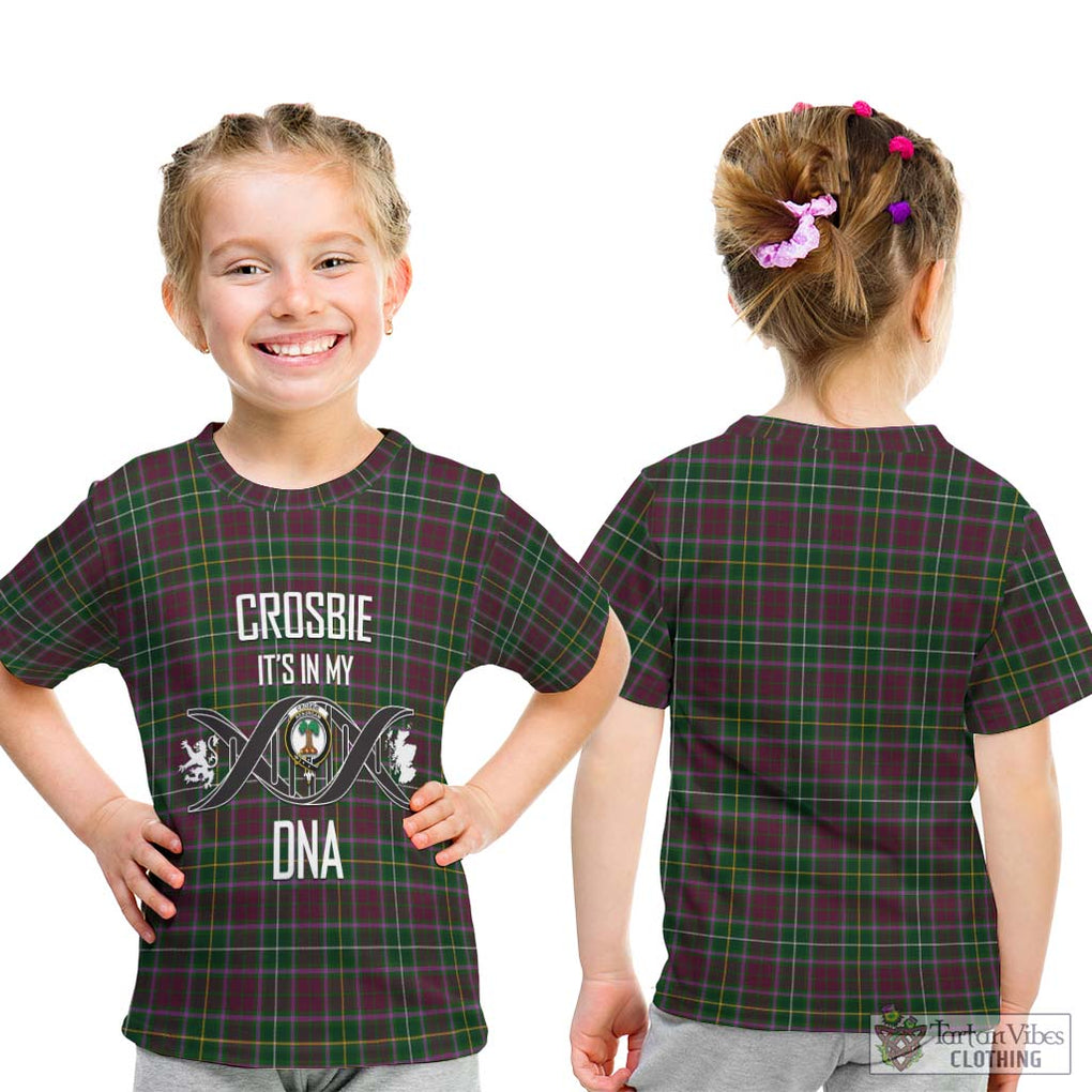 Crosbie Tartan Kid T-Shirt with Family Crest DNA In Me Style - Tartanvibesclothing Shop