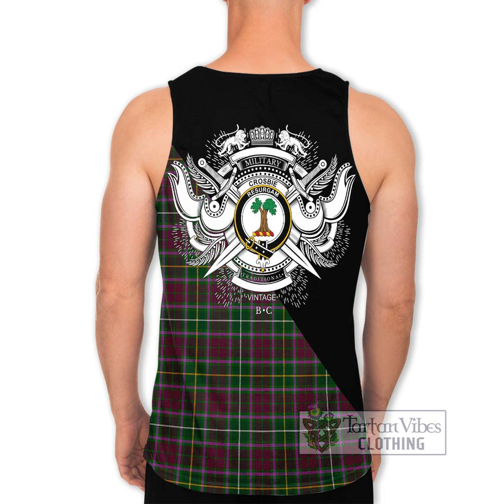 Crosbie Tartan Men's Tank Top with Family Crest and Military Logo Style - Tartanvibesclothing Shop