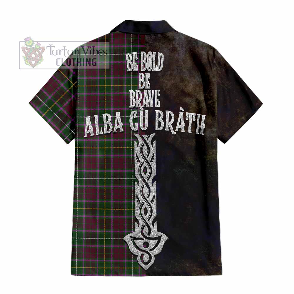 Tartan Vibes Clothing Crosbie Tartan Family Crest Short Sleeve Button Shirt Alba Gu Brath Be Brave Lion Ancient Style