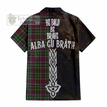 Tartan Vibes Clothing Crosbie Tartan Family Crest Short Sleeve Button Shirt Alba Gu Brath Be Brave Lion Ancient Style