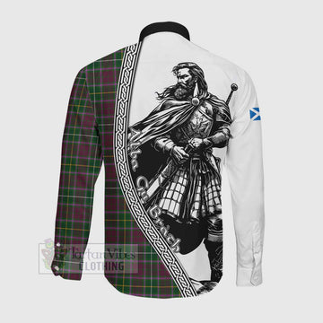 Tartan Vibes Clothing Crosbie Tartan Clan Crest Long Sleeve Button Shirt with Highlander Warrior Celtic Style