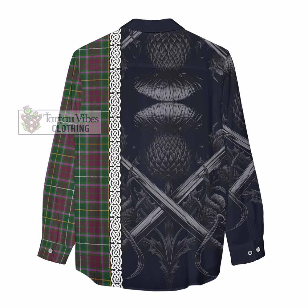 Tartan Vibes Clothing Crosbie Tartan Women's Casual Shirt with Family Crest Cross Sword Thistle Celtic Vibes