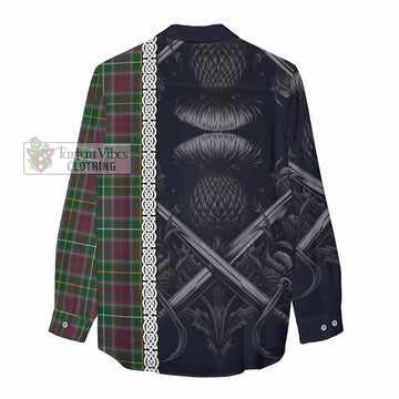 Tartan Vibes Clothing Crosbie Tartan Women's Casual Shirt with Family Crest Cross Sword Thistle Celtic Vibes