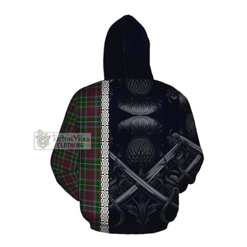 Tartan Vibes Clothing Crosbie Tartan Cotton Hoodie with Family Crest Cross Sword Thistle Celtic Vibes