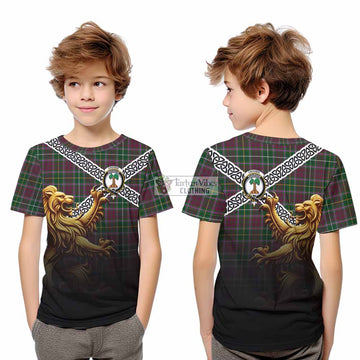 Tartan Vibes Clothing Crosbie Crest Tartan Kid T-Shirt with Golden Lion Emblem Celtic Style