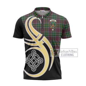 Tartan Vibes Clothing Crosbie Tartan Zipper Polo Shirt with Family Crest and Celtic Symbol Style