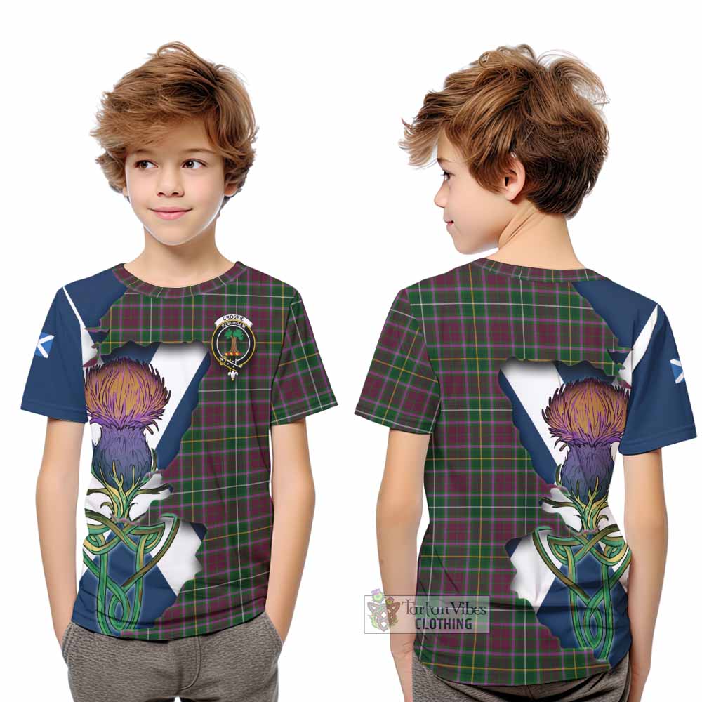 Tartan Vibes Clothing Crosbie Tartan Family Crest Kid T-Shirt Scottish Thistle Celtic Inspired