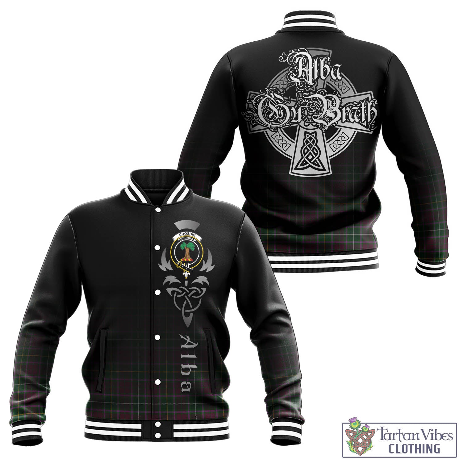 Crosbie Tartan Baseball Jacket Featuring Alba Gu Brath Family Crest Celtic Inspired - Tartan Vibes Clothing