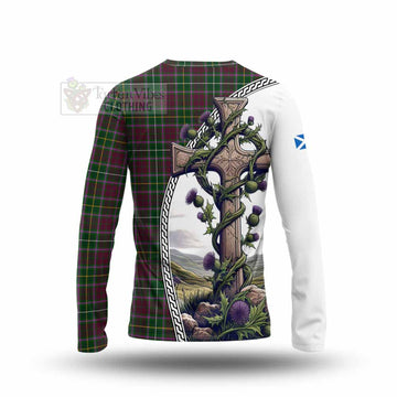 Tartan Vibes Clothing Crosbie Tartan Long Sleeve T-Shirt with Family Crest and St. Andrew's Cross Accented by Thistle Vines