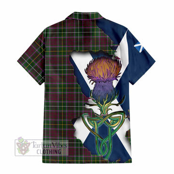Tartan Vibes Clothing Crosbie Tartan Family Crest Short Sleeve Button Shirt Scottish Thistle Celtic Inspired
