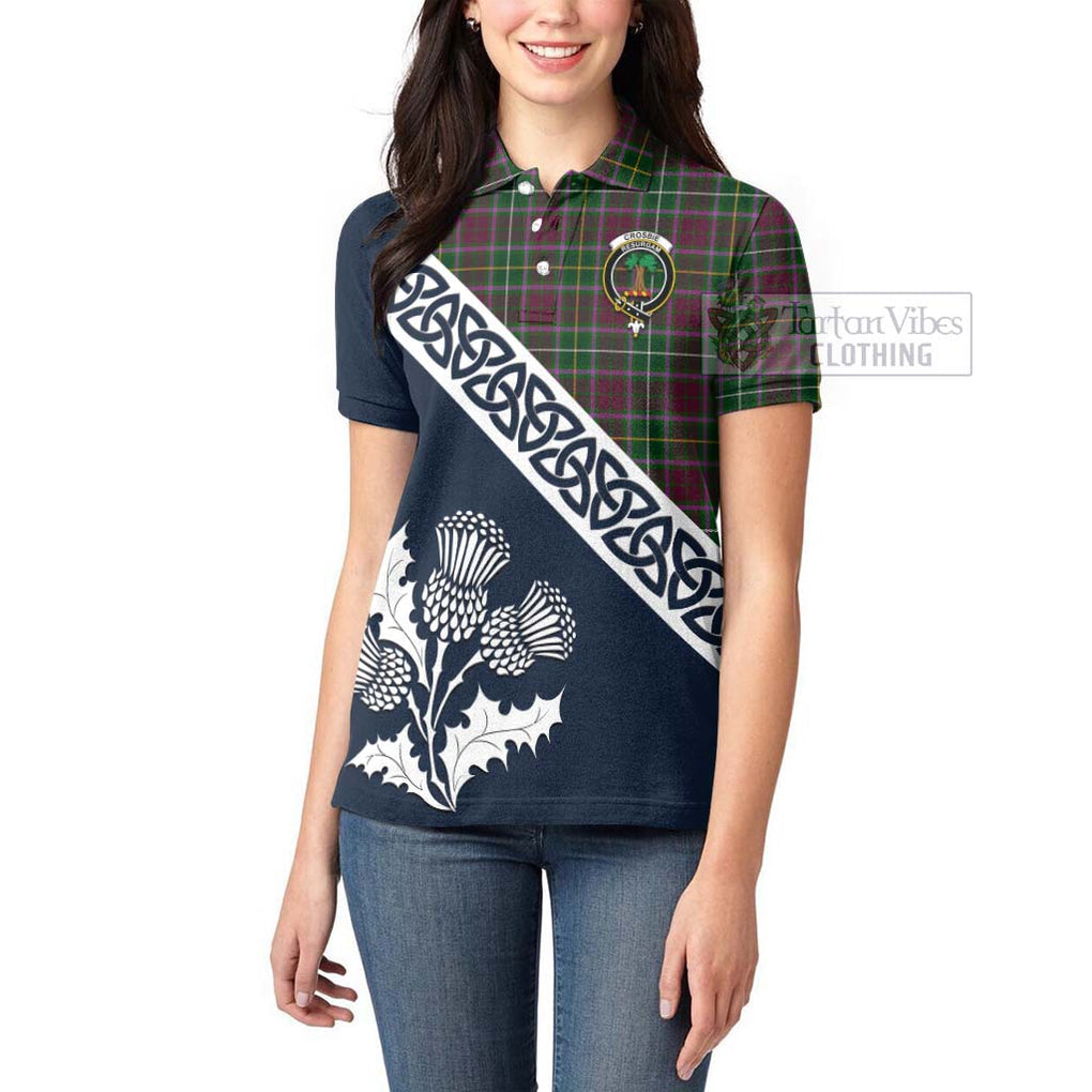 Crosbie Tartan Women's Polo Shirt Featuring Thistle and Scotland Map - Tartanvibesclothing Store