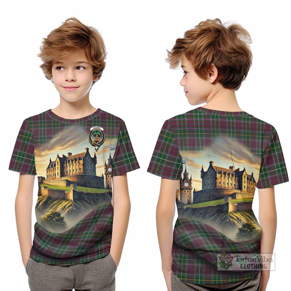 Tartan Vibes Clothing Crosbie Tartan Family Crest Kid T-Shirt with Scottish Ancient Castle Style