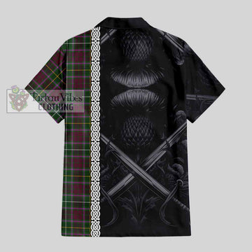 Tartan Vibes Clothing Crosbie Tartan Short Sleeve Button Shirt with Family Crest Cross Sword Thistle Celtic Vibes