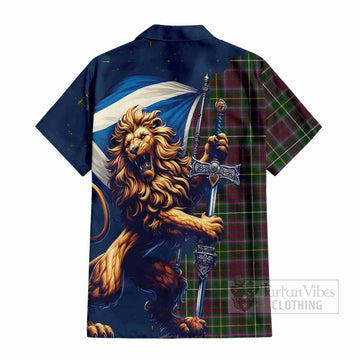 Tartan Vibes Clothing Crosbie Tartan Family Crest Short Sleeve Button Shirt with Scottish Majestic Lion