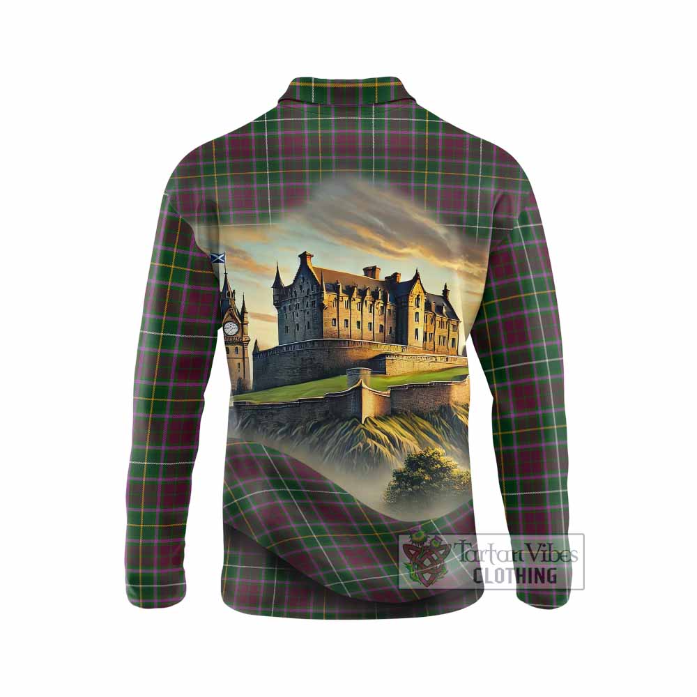 Tartan Vibes Clothing Crosbie Tartan Family Crest Long Sleeve Polo Shirt with Scottish Ancient Castle Style