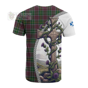 Tartan Vibes Clothing Crosbie Tartan Cotton T-shirt with Family Crest and St. Andrew's Cross Accented by Thistle Vines