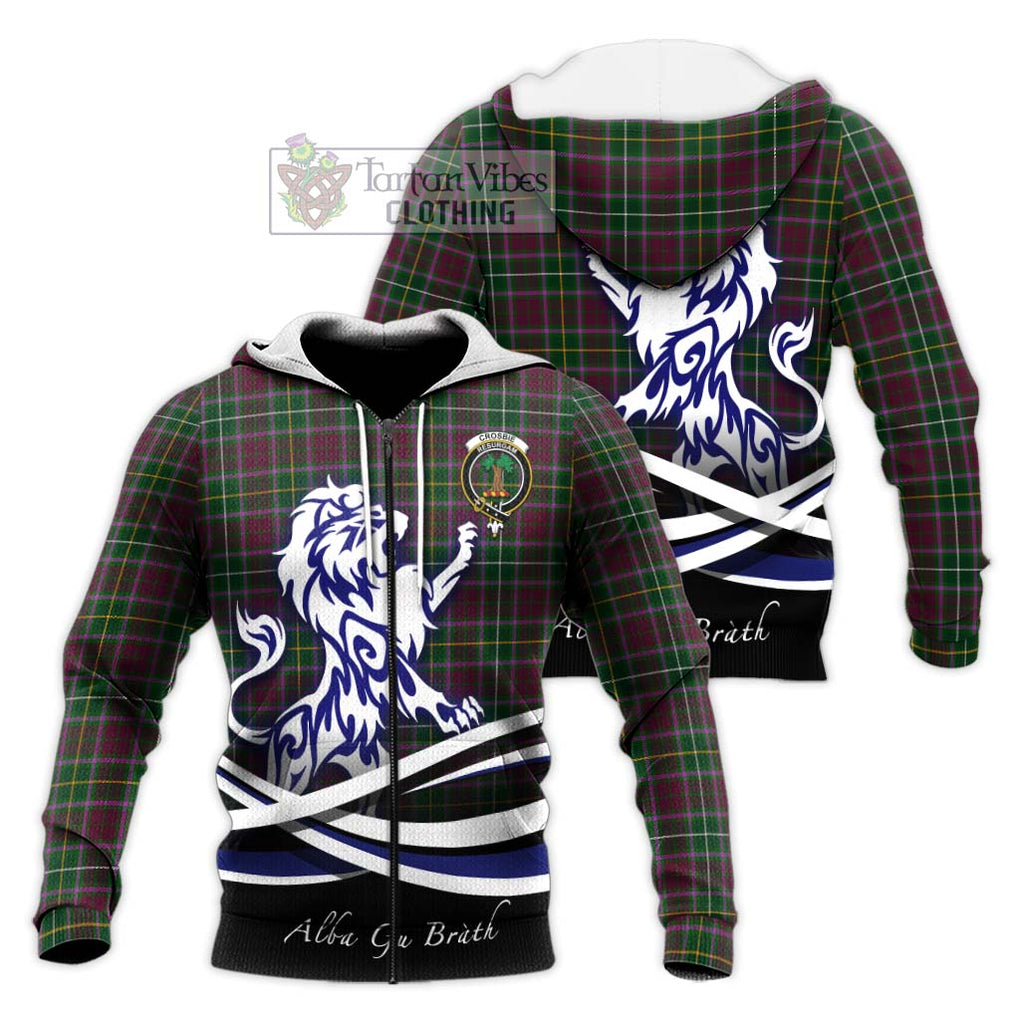 Crosbie Tartan Knitted Hoodie with Alba Gu Brath Regal Lion Emblem Unisex Knitted Zip Hoodie - Tartan Vibes Clothing