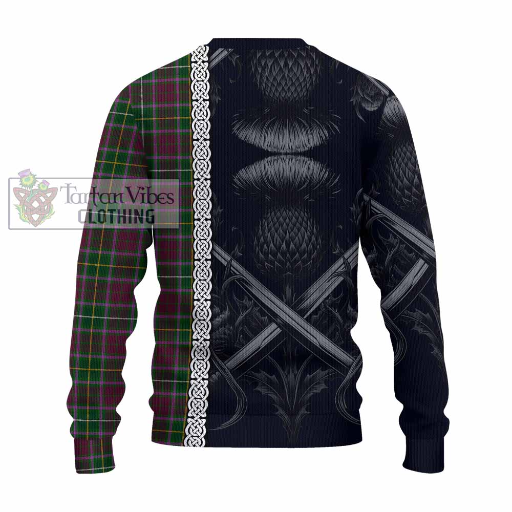 Tartan Vibes Clothing Crosbie Tartan Knitted Sweater with Family Crest Cross Sword Thistle Celtic Vibes