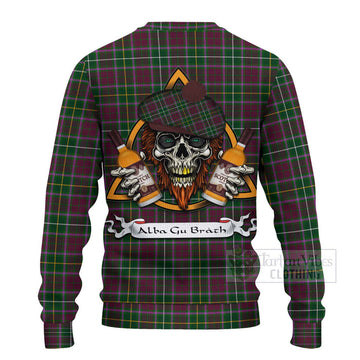 Tartan Vibes Clothing Crosbie Tartan Knitted Sweater with Family Crest and Bearded Skull Holding Bottles of Whiskey