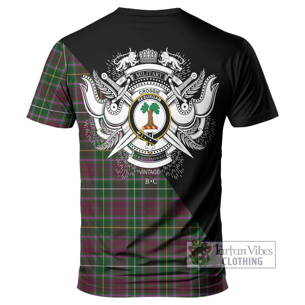 Crosbie Tartan T-Shirt with Family Crest and Military Logo Style - Tartanvibesclothing Shop