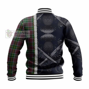 Tartan Vibes Clothing Crosbie Tartan Baseball Jacket with Family Crest Cross Sword Thistle Celtic Vibes