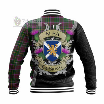 Tartan Vibes Clothing Crosbie Tartan Family Crest Baseball Jacket Lion Rampant Royal Thistle Shield Celtic Inspired