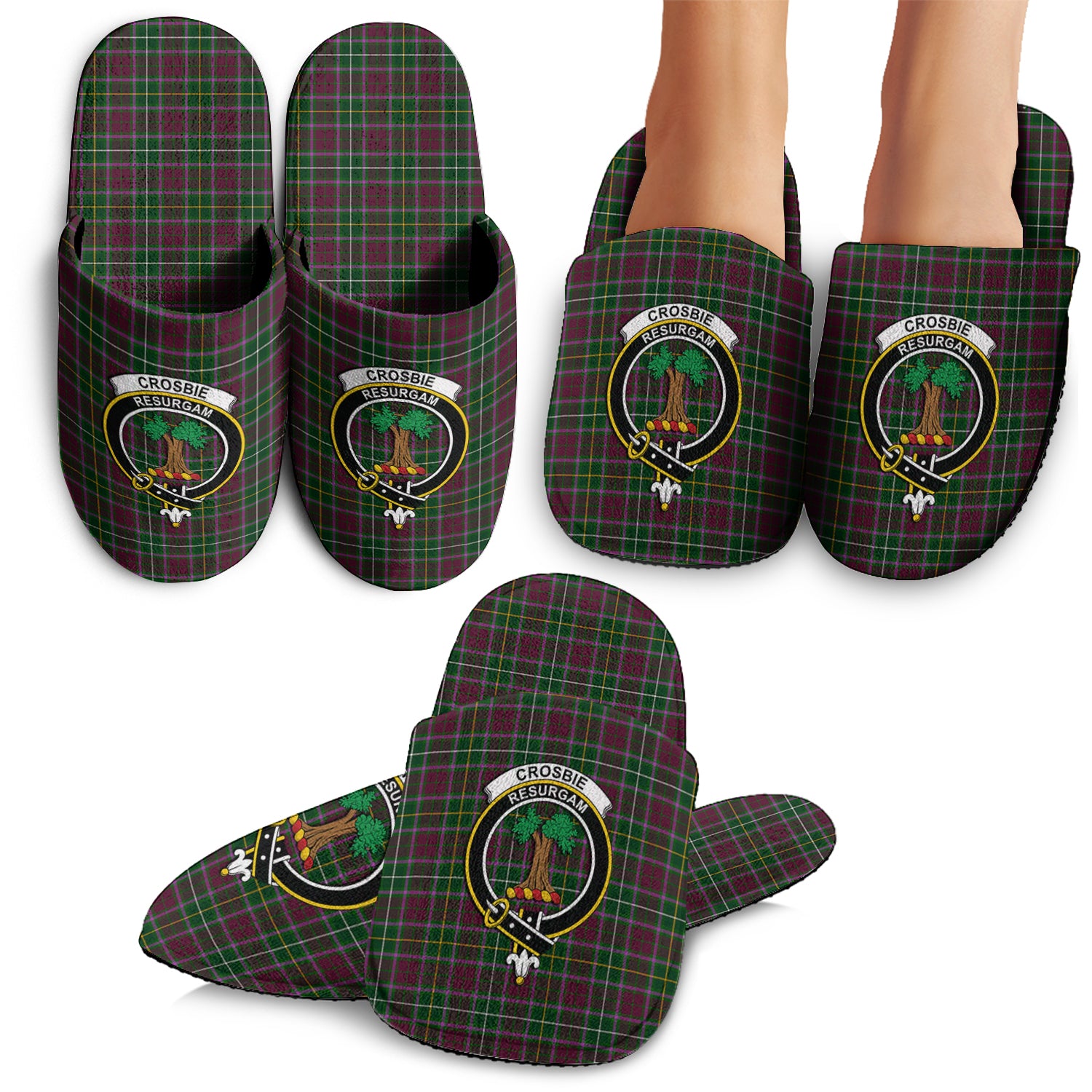Crosbie Tartan Home Slippers with Family Crest - Tartanvibesclothing