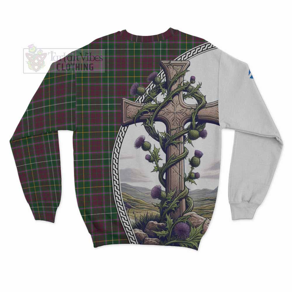 Tartan Vibes Clothing Crosbie Tartan Sweatshirt with Family Crest and St. Andrew's Cross Accented by Thistle Vines