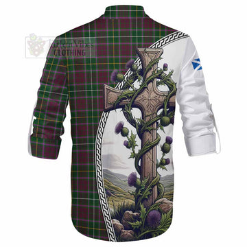 Tartan Vibes Clothing Crosbie Tartan Ghillie Kilt Shirt with Family Crest and St. Andrew's Cross Accented by Thistle Vines