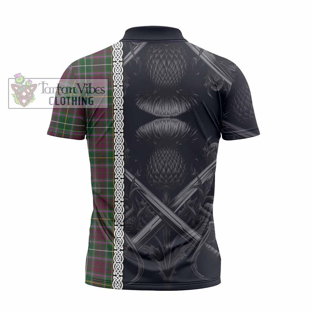 Tartan Vibes Clothing Crosbie Tartan Zipper Polo Shirt with Family Crest Cross Sword Thistle Celtic Vibes