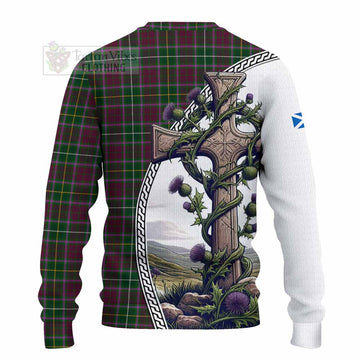Tartan Vibes Clothing Crosbie Tartan Knitted Sweater with Family Crest and St. Andrew's Cross Accented by Thistle Vines