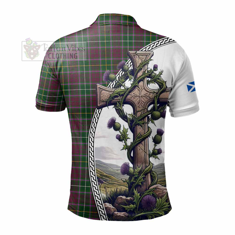 Tartan Vibes Clothing Crosbie Tartan Polo Shirt with Family Crest and St. Andrew's Cross Accented by Thistle Vines