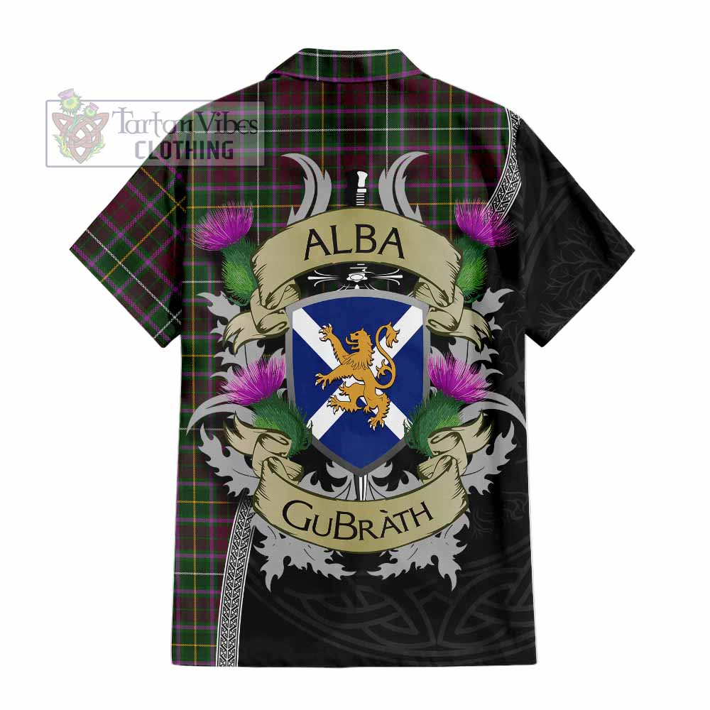 Tartan Vibes Clothing Crosbie Tartan Family Crest Short Sleeve Button Shirt Lion Rampant Royal Thistle Shield Celtic Inspired