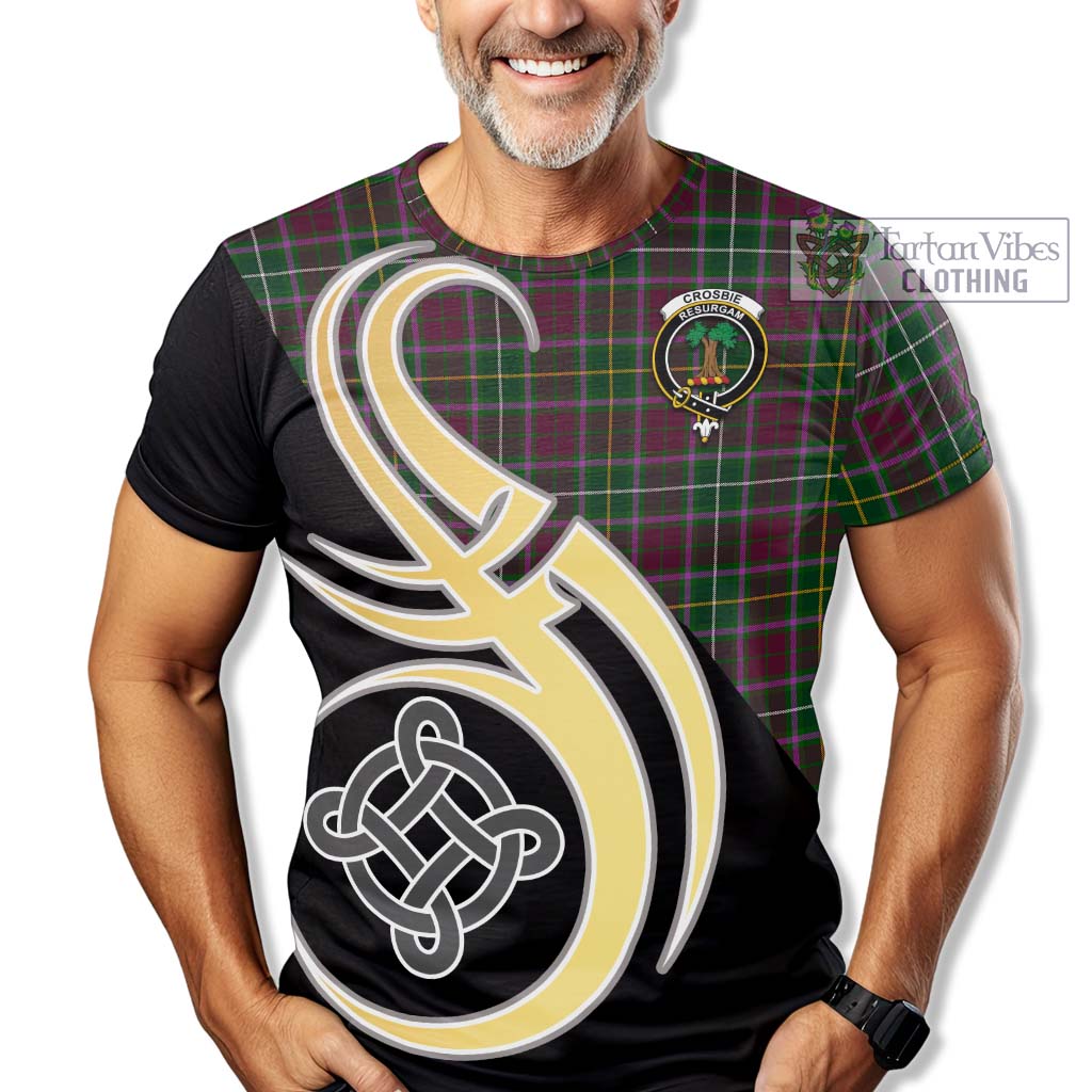 Tartan Vibes Clothing Crosbie Tartan T-Shirt with Family Crest and Celtic Symbol Style