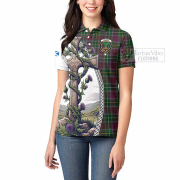 Tartan Vibes Clothing Crosbie Tartan Women's Polo Shirt with Family Crest and St. Andrew's Cross Accented by Thistle Vines