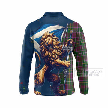 Tartan Vibes Clothing Crosbie Tartan Family Crest Long Sleeve Polo Shirt with Scottish Majestic Lion