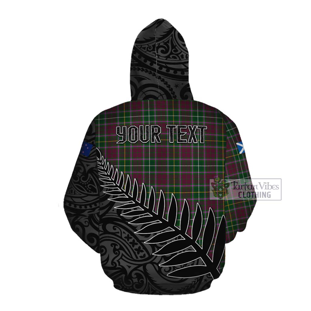 Tartan Vibes Clothing Crosbie Crest Tartan Cotton Hoodie with New Zealand Silver Fern Half Style