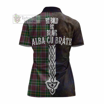 Tartan Vibes Clothing Crosbie Tartan Family Crest Women's Polo Shirt Alba Gu Brath Be Brave Lion Ancient Style